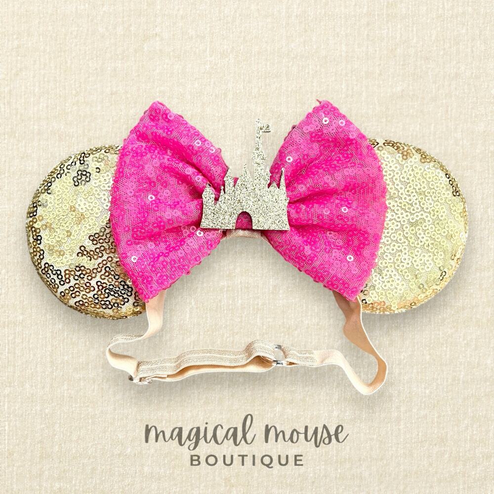 Elastic Gold Sequin Cinderella's Castle Minnie Ears | Disney-Inspired Mouse Ears